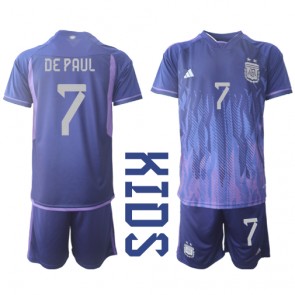 Argentina Rodrigo de Paul #7 Replika Babytøj Udebanesæt Børn VM 2022 Kortærmet (+ Korte bukser)